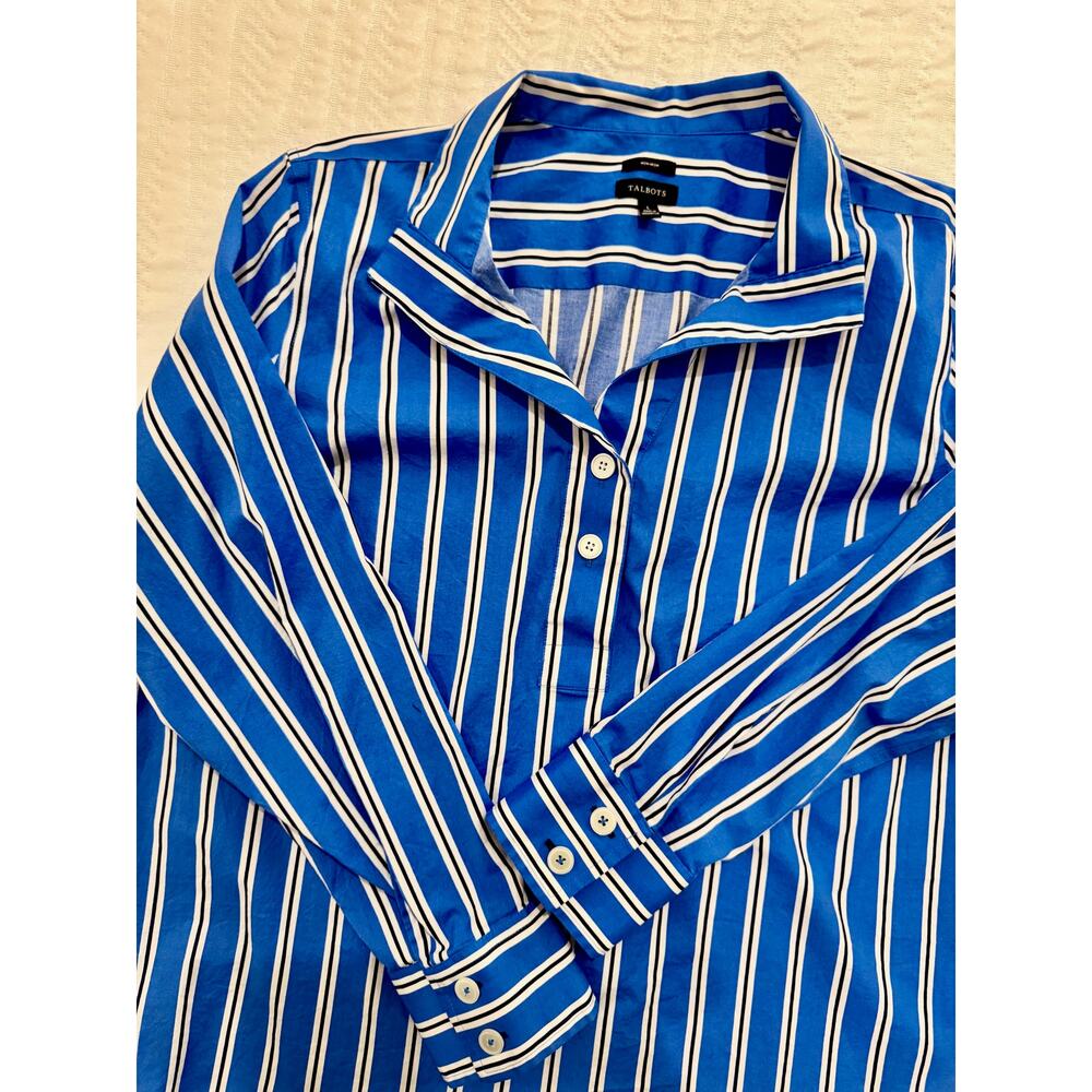 Talbots Nautical Coastal Blouse Women's Large Popover Hamptons Summer Striped - Picture 9 of 15